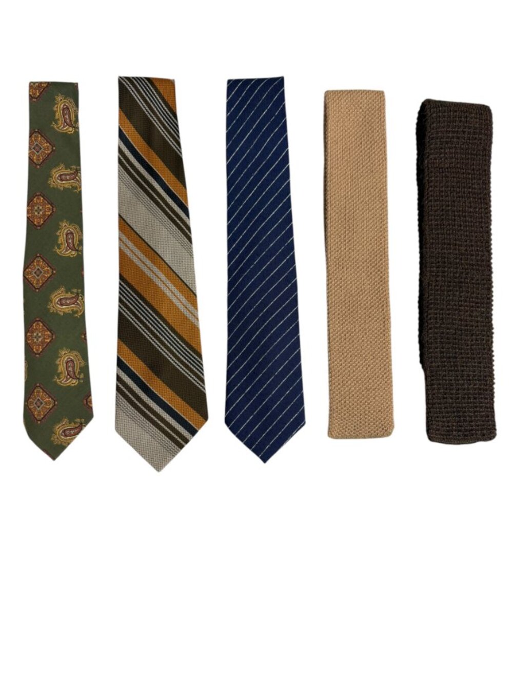 Lot of 5 Vintage Men's Ties Lands End Knit Linen Cotton Thin Stripe
